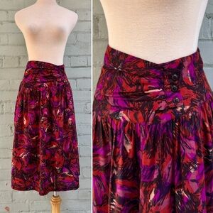 Vintage High Waisted Floral Print Midi Skirt